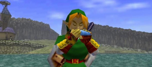 Zelda Ocarina of Time 3DS screenshot of Link playing the Ocarina