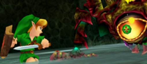 Zelda Ocarina of Time 3DS screenshot of Link battling a boss