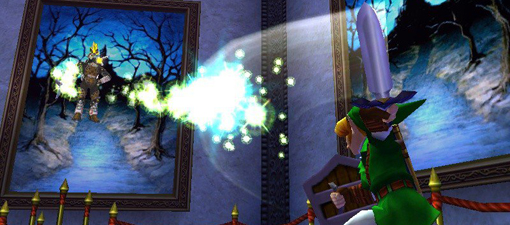 Zelda Ocarina of Time 3DS screenshot of Link swinging his sword