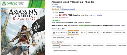 Assassins Creed 4 Amazon Black Friday deal