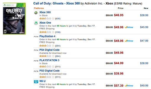 call of duty ghosts xbox one price