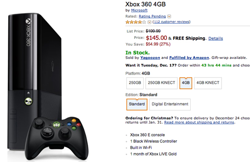 Xbox 360 4GB console on sale