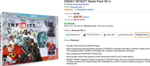Disney Infinity on sale for Black Friday and Cyber Monday for Wii U at Amazon