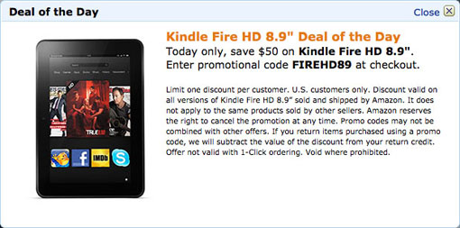 Kindle Fire HD 8.9 inch price on Amazon