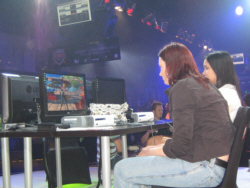 Female competitors Marjorie 'Kasumi Chan' Bartel and Cynthia 'RasberryTea' Escamilla compete in a DOA 4 challenge called by a General Manager.